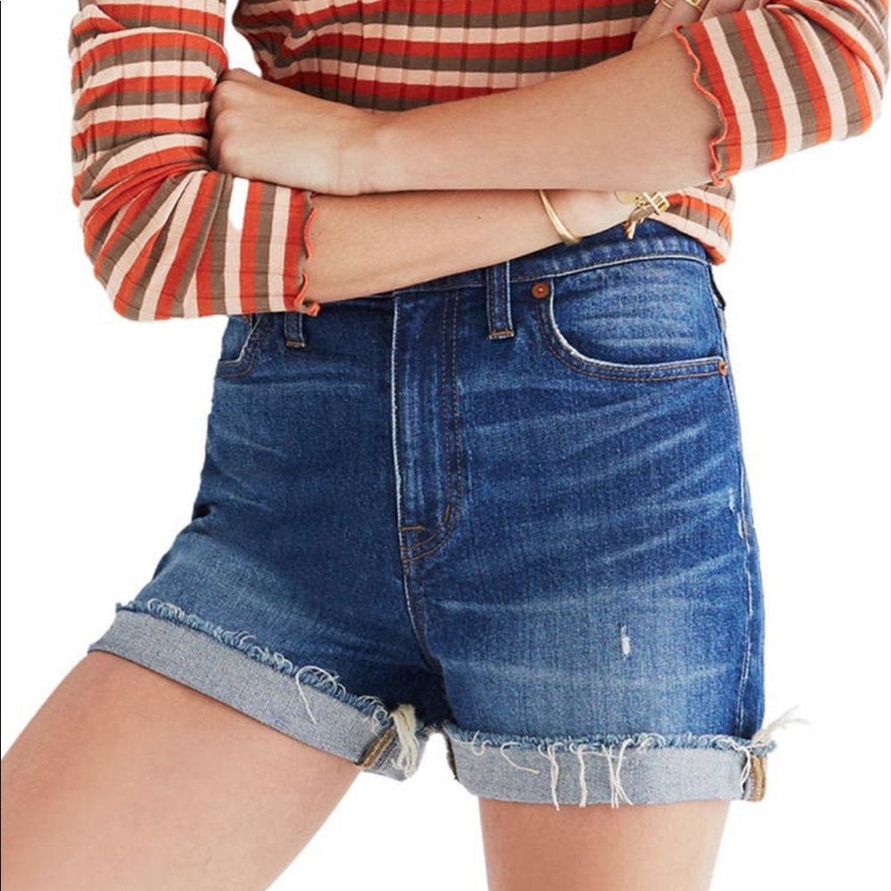 Madewell High Rise Cuffed Denim Jean Shorts Glen Oaks Blue 26 - Picture 2 of 7